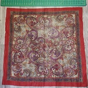 Vintage Sheer Paisley & Leopard Print Silk Scarf in Red and Purple